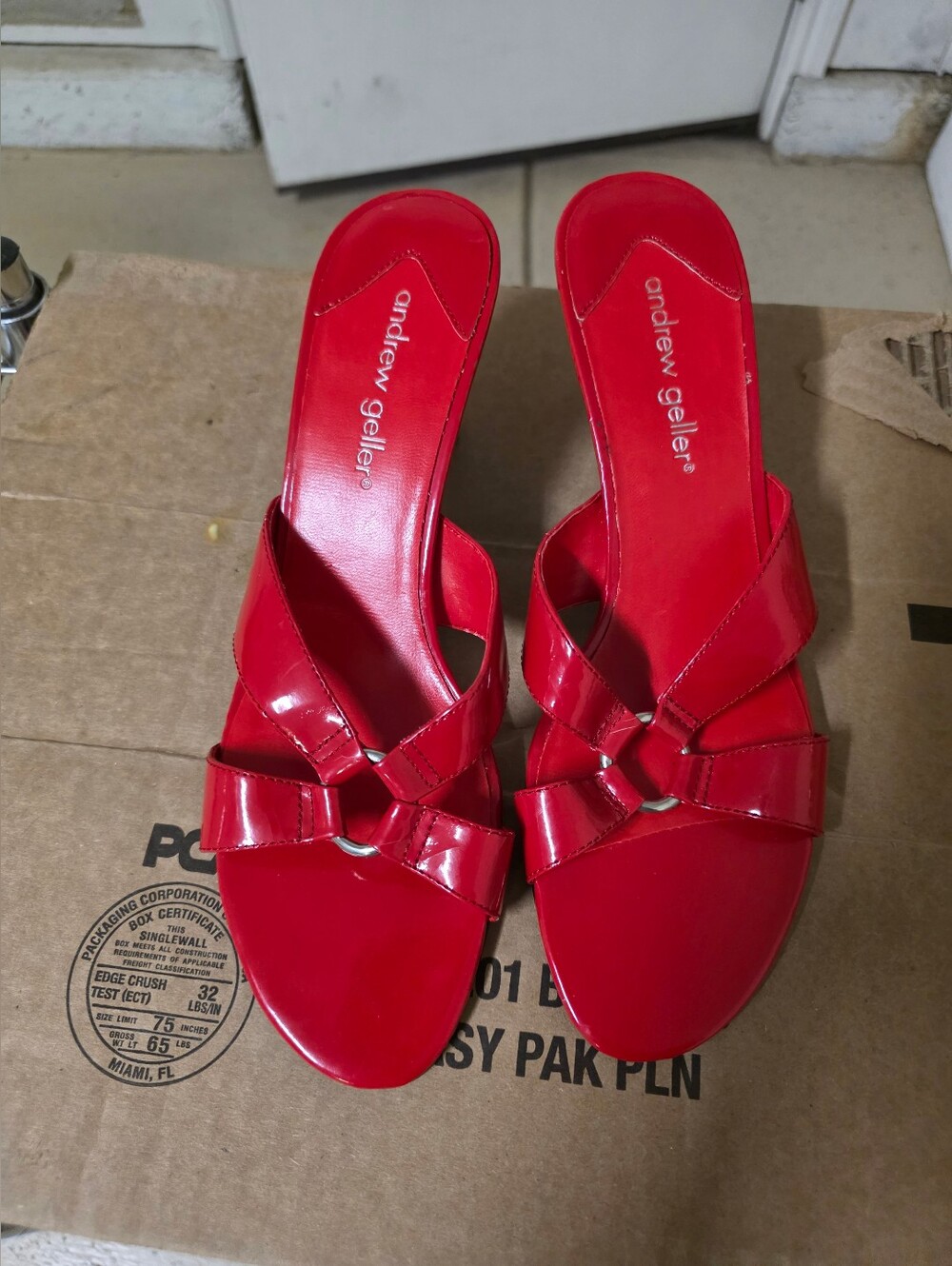 Guess Red Patent Slide Mules with Bow Detail